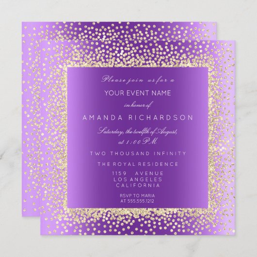 クリスタル1 シャンパンゴールド グリッター コンフェッティ 招待状 (正面/裏面)