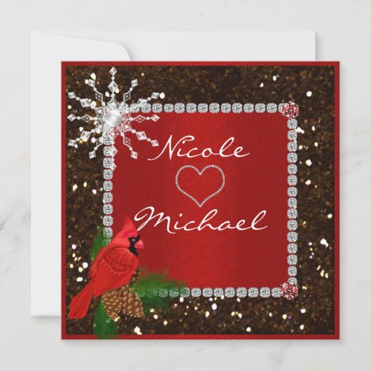 クリスタル スノーフレーク付 ウェディング 招待状 (正面)