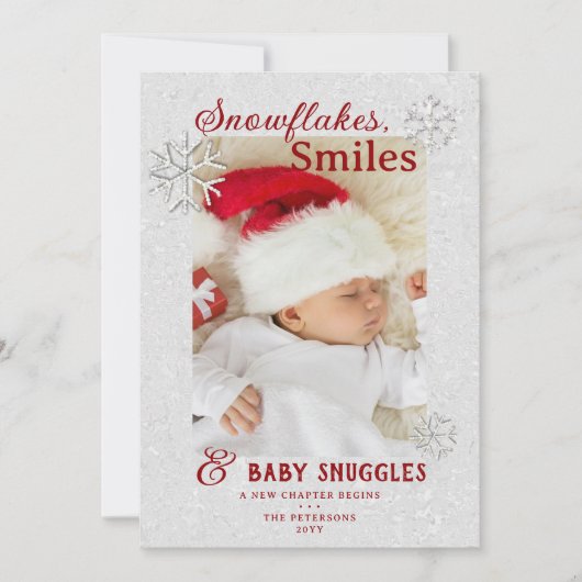 クリスタル スノーフレーク ホリデー ベイビー アナウンスメント シーズンカード (正面)