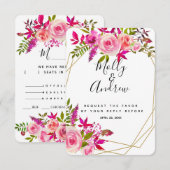 クリスタル ピンク ピーチ ローズの結婚式の出欠返信カード 出欠カード (正面/裏面)