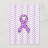 クリスタル ピンク リボン アウェアネス 編み物 ポストカード (正面)