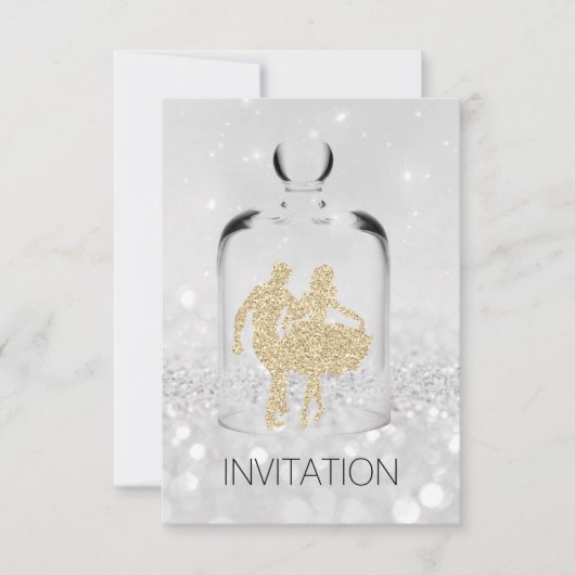 クリスタル・ホーダウン・カントリー・パーティー・グレー・ゴールド・グリッター 招待状 (正面)