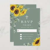 クリスチエレガントャンセージグリーンサンフラワー結婚ズ 出欠カード (正面/裏面)