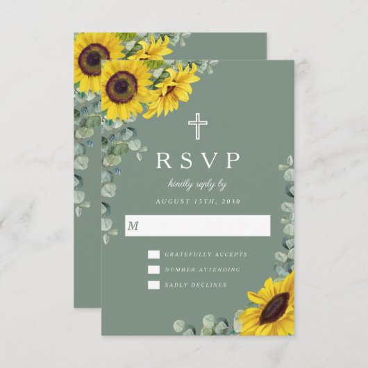 クリスチエレガントャンセージグリーンサンフラワー結婚ズ 出欠カード (正面/裏面)