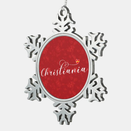 クリスチャニア国旗のハート、フリスタデン・クリスチャニア スノーフレークピューターオーナメント (右)