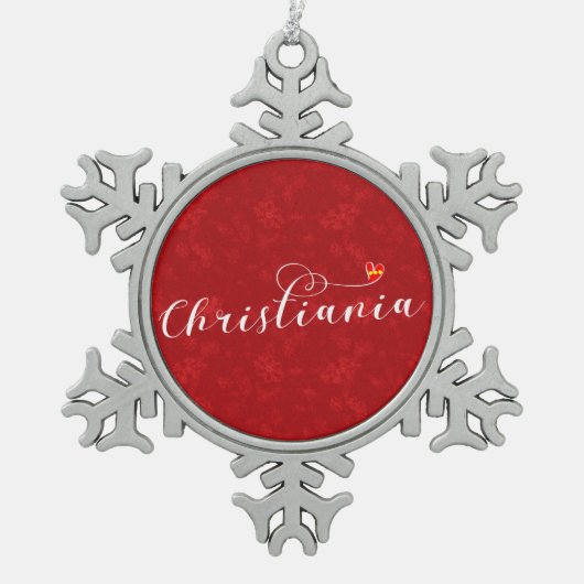 クリスチャニア国旗のハート、フリスタデン・クリスチャニア スノーフレークピューターオーナメント (正面)