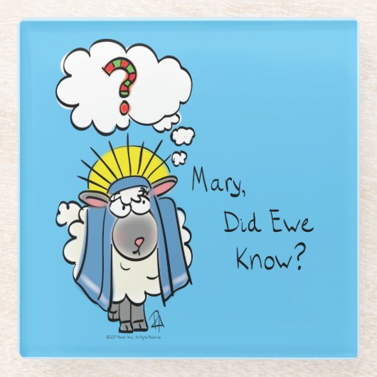 クリスチャンおもしろいクリスマスかわいい羊の漫画 ガラスコースター (正面)