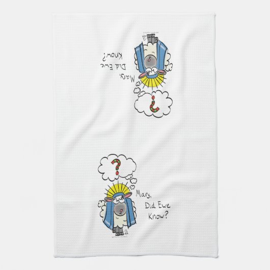 クリスチャンおもしろいクリスマスかわいい羊の漫画 キッチンタオル (縦)