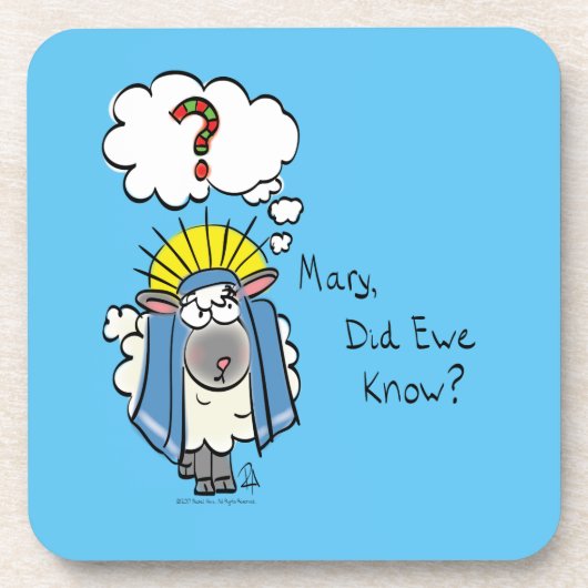 クリスチャンおもしろいクリスマスかわいい羊の漫画 コースター (正面)