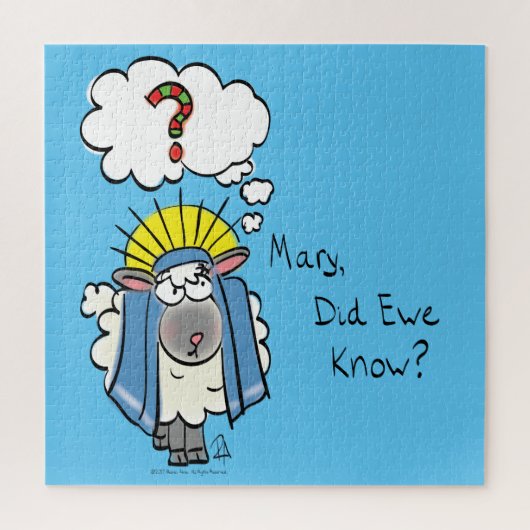 クリスチャンおもしろいクリスマスかわいい羊の漫画 ジグソーパズル (縦)