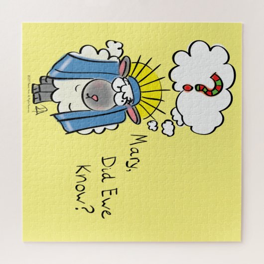 クリスチャンおもしろいクリスマスかわいい羊の漫画 ジグソーパズル (横)