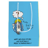 クリスチャンおもしろいクリスマスかわいい羊の漫画 ミディアムペーパーバッグ (裏面)