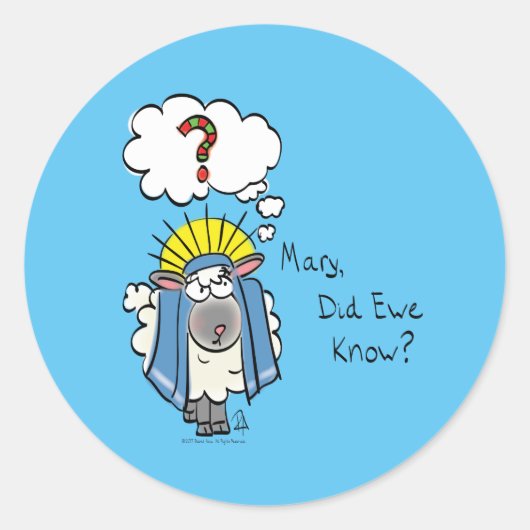 クリスチャンおもしろいクリスマスかわいい羊の漫画 ラウンドシール (正面)