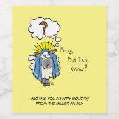 クリスチャンおもしろいクリスマスかわいい羊の漫画 ワインラベル (シングルラベル)