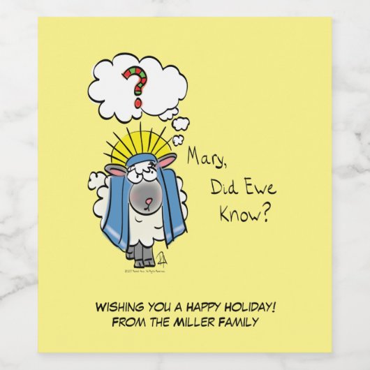 クリスチャンおもしろいクリスマスかわいい羊の漫画 ワインラベル (シングルラベル)