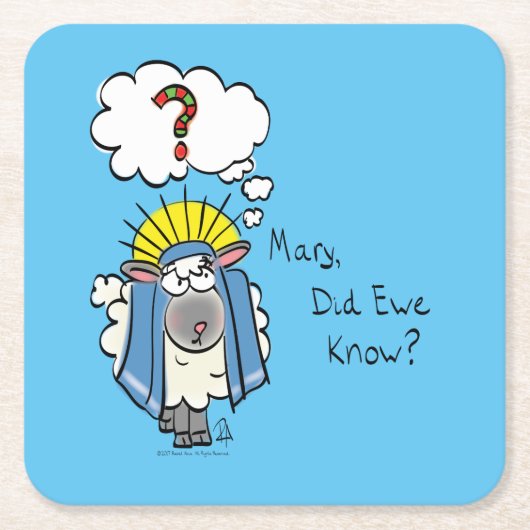 クリスチャンおもしろいクリスマスかわいい羊 スクエアペーパーコースター (正面)