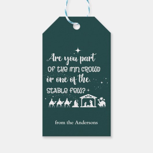 クリスチャンおもしろいクリスマス出生グリーン ギフトタグ (正面)