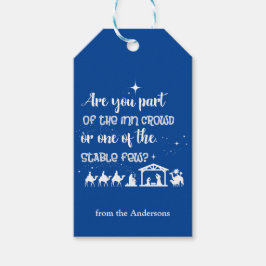 クリスチャンおもしろいクリスマス出生ブルー ギフトタグ