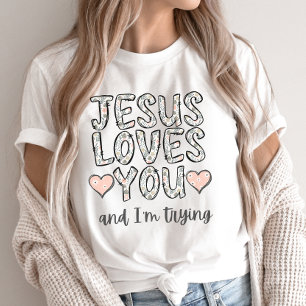 クリスチャンおもしろいティー、イエスがあなたを愛し、私はトリイン Tシャツ