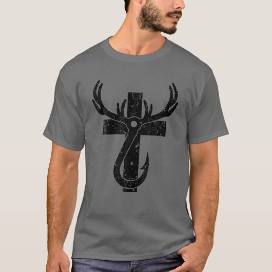 クリスチャンおもしろい狩り魚釣り恋人ギフト男性へ Tシャツ (正面)