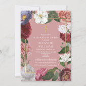 クリスチャンお祝いオブライフほこりっぽいバラフローラ 招待状 (正面)
