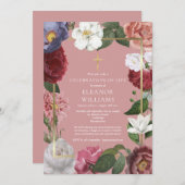 クリスチャンお祝いオブライフほこりっぽいバラフローラ 招待状 (正面/裏面)