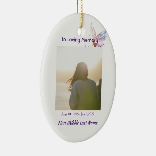 クリスチャンお祝いライフ記念バタフライ セラミックオーナメント (右)