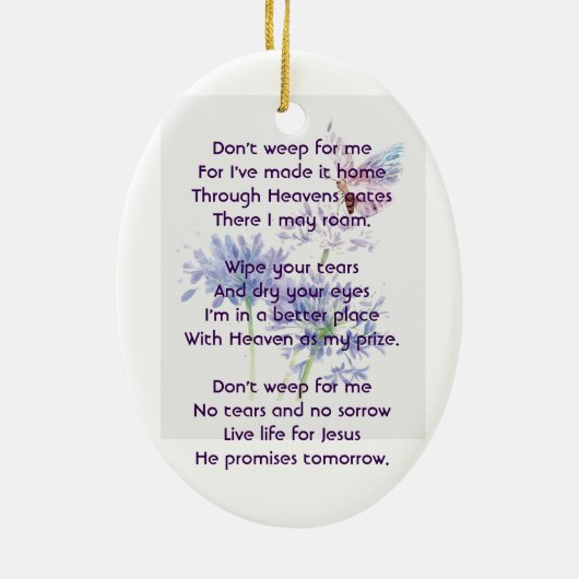 クリスチャンお祝いライフ記念バタフライ セラミックオーナメント (裏面)
