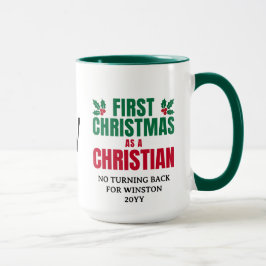 クリスチャンとしての最初のクリスマス カスタムモノグラム マグカップ