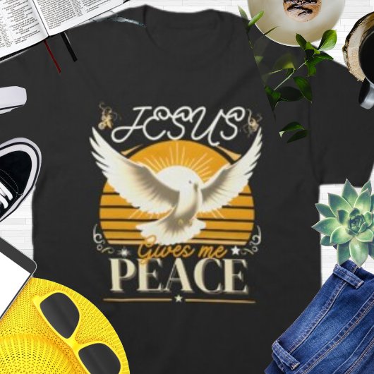 クリスチャンのためのイエス平和の鳩の子孫デザイン Tシャツ