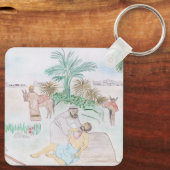 クリスチャンのアートワーク良いサマリア人 キーホルダー (裏面)