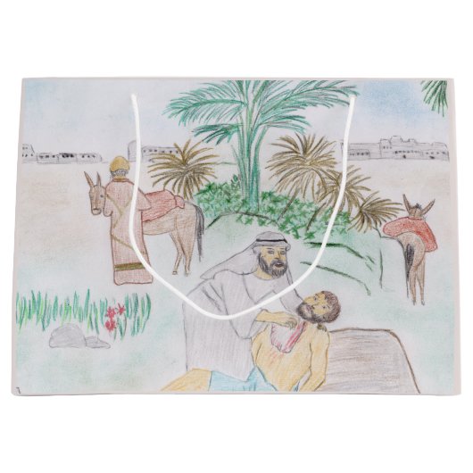 クリスチャンのアートワーク良いサマリア人 ラージペーパーバッグ (正面)