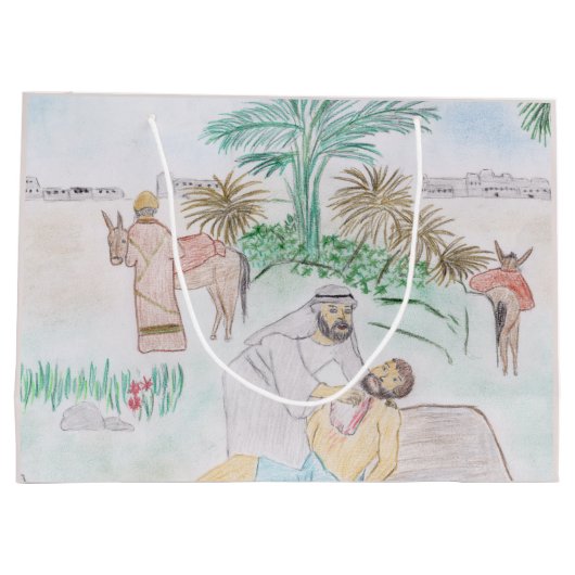 クリスチャンのアートワーク良いサマリア人 ラージペーパーバッグ (裏面)