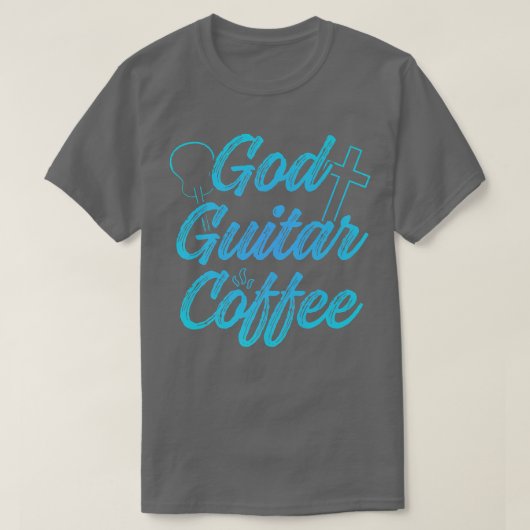 クリスチャンのギタリスト神コーヒー教会の礼拝ギット Tシャツ (デザイン正面)