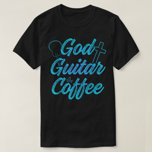 クリスチャンのギタリスト神コーヒー教会の礼拝ギット Tシャツ (デザイン正面)