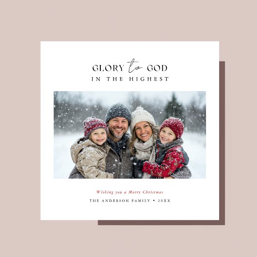 クリスチャンのクリスマスの栄光を神写真レッドにスクリプト シーズンカード