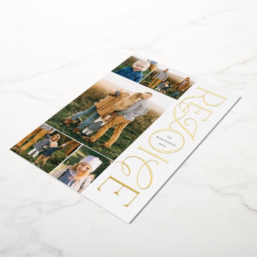 クリスチャンのクリスマスフォトカード喜び 箔シーズンカード (回転した状態)