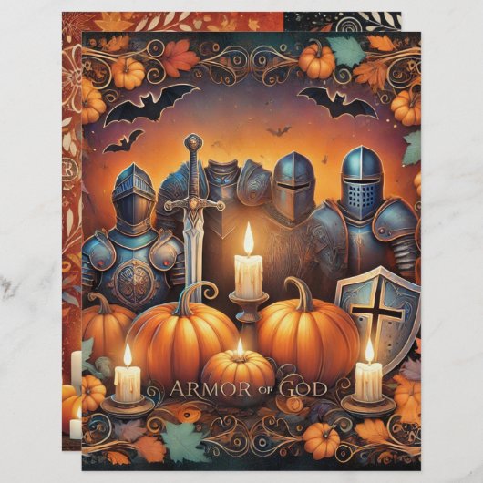 クリスチャンのハロウィーンの鎧の神のスクラップブック紙 (正面/裏面)
