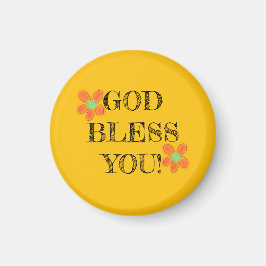 クリスチャンの女の子"GOD Bless You"赤い花黄色 マグネット