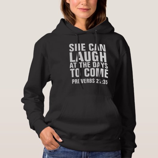 クリスチャンの女性のTシャツ、彼女は笑うことができる パーカ (正面)
