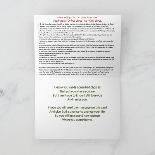 クリスチャンの姉妹のための福音書 カード (内部)