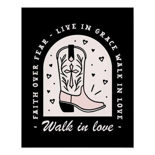 クリスチャンの田舎の女の子の信仰引用文女性のカーボーイブラック ポスター (正面)