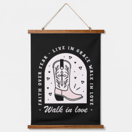 クリスチャンの田舎の女の子の信仰引用文女性のカーボーイブラック 吊り下げ型タペストリー