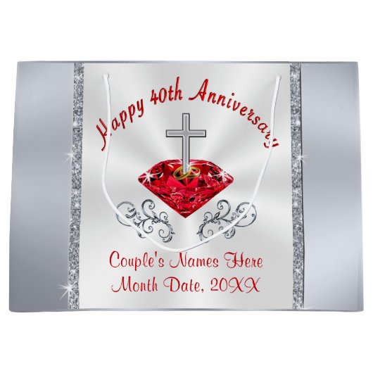 クリスチャンの第40結婚記念日のギフトバッグ ラージペーパーバッグ (正面)