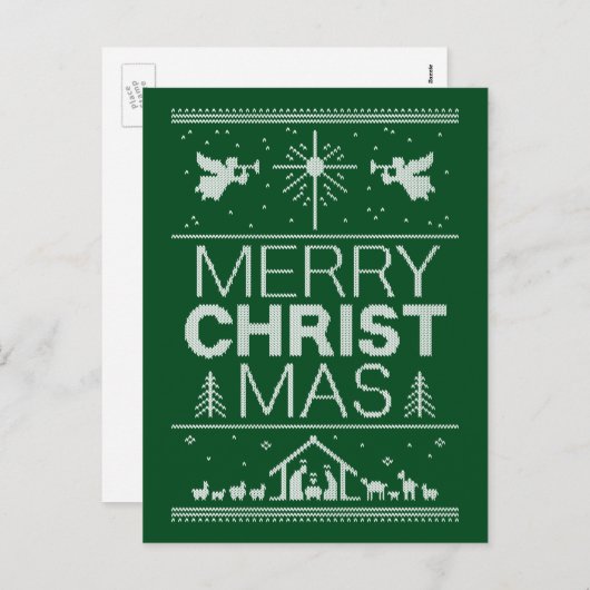 クリスチャンの醜いクリスマスセーターChrist Green シーズンポストカード (正面/裏面)