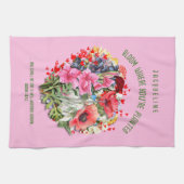 クリスチャンの開花であなたはピンクのフローラを植えた キッチンタオル (横)