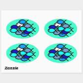 クリスチャンの魚のシンボルの学校 – 青 – 楕円形シール (シート)