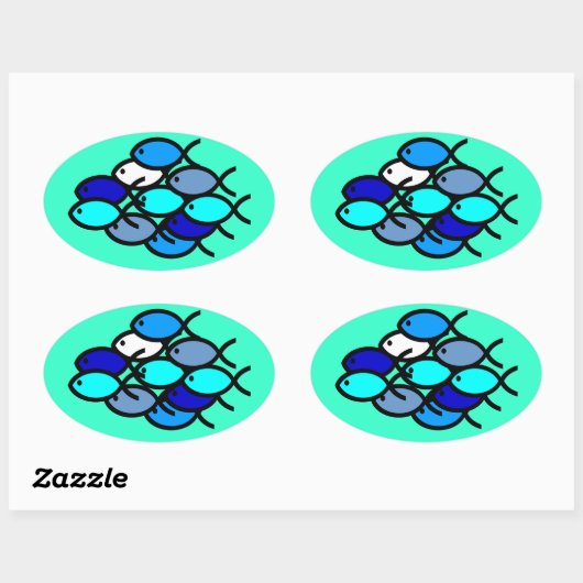 クリスチャンの魚のシンボルの学校 – 青 – 楕円形シール (シート)