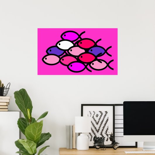 クリスチャンの魚の記号の学校 – ピンク ポスター (ホームオフィス)