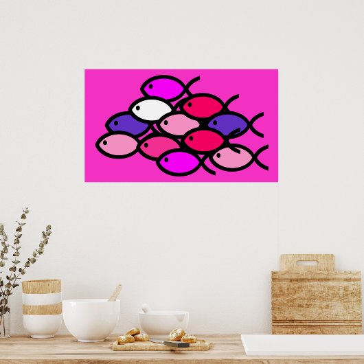 クリスチャンの魚の記号の学校 – ピンク ポスター (キッチン)
